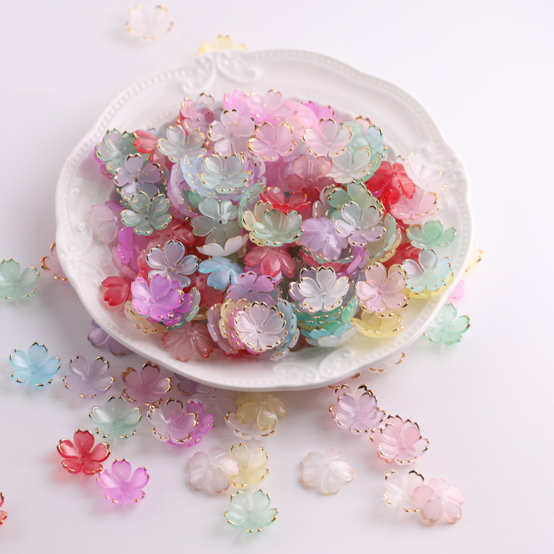 19mm Acrylic Bronzing Cherry Blossom Petals Gold Edge Flowers Diy Handmade Antique