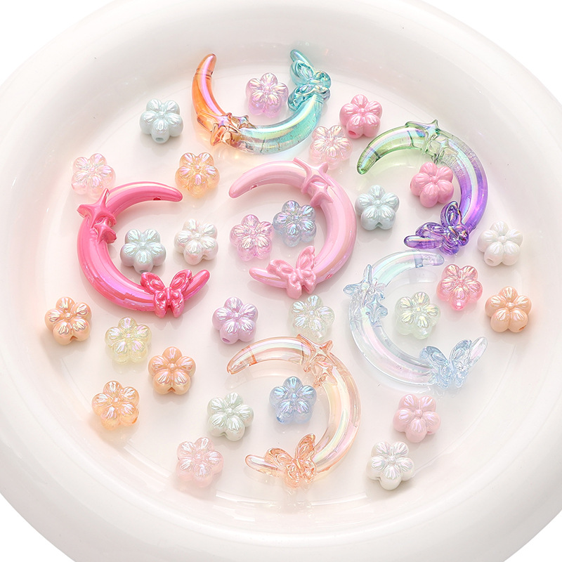 Acrylic Uv Plated Pearlescent Plum Blossom Double Hole Butterfly Star Moon Bead Pen