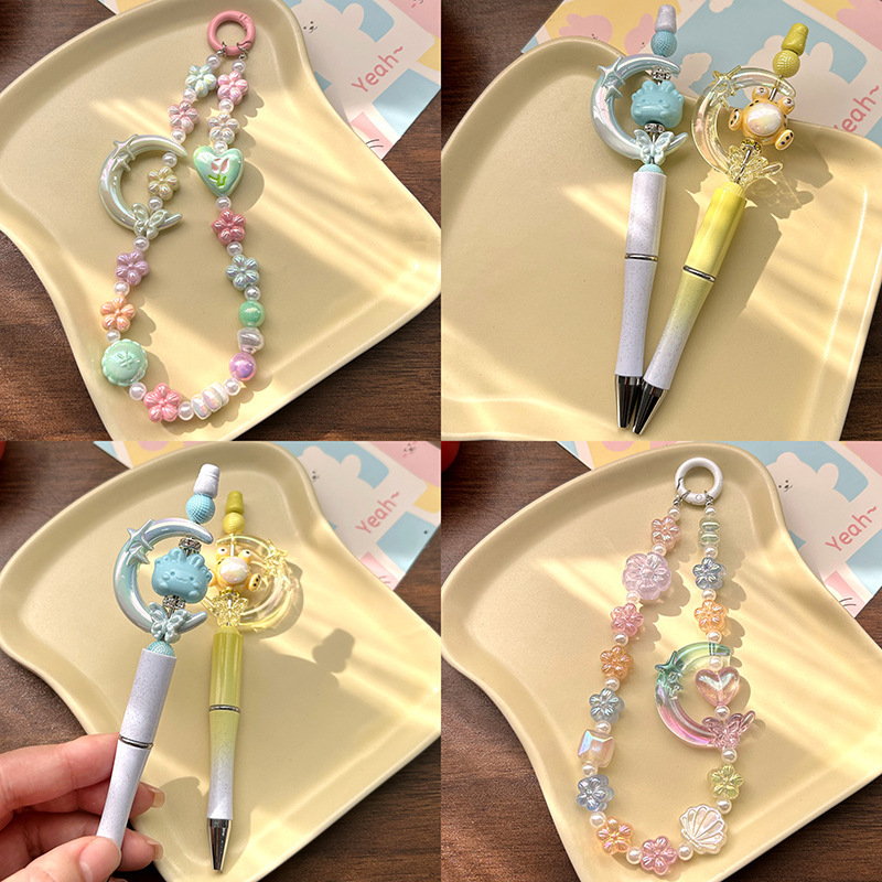 Acrylic Uv Plated Pearlescent Plum Blossom Double Hole Butterfly Star Moon Bead Pen