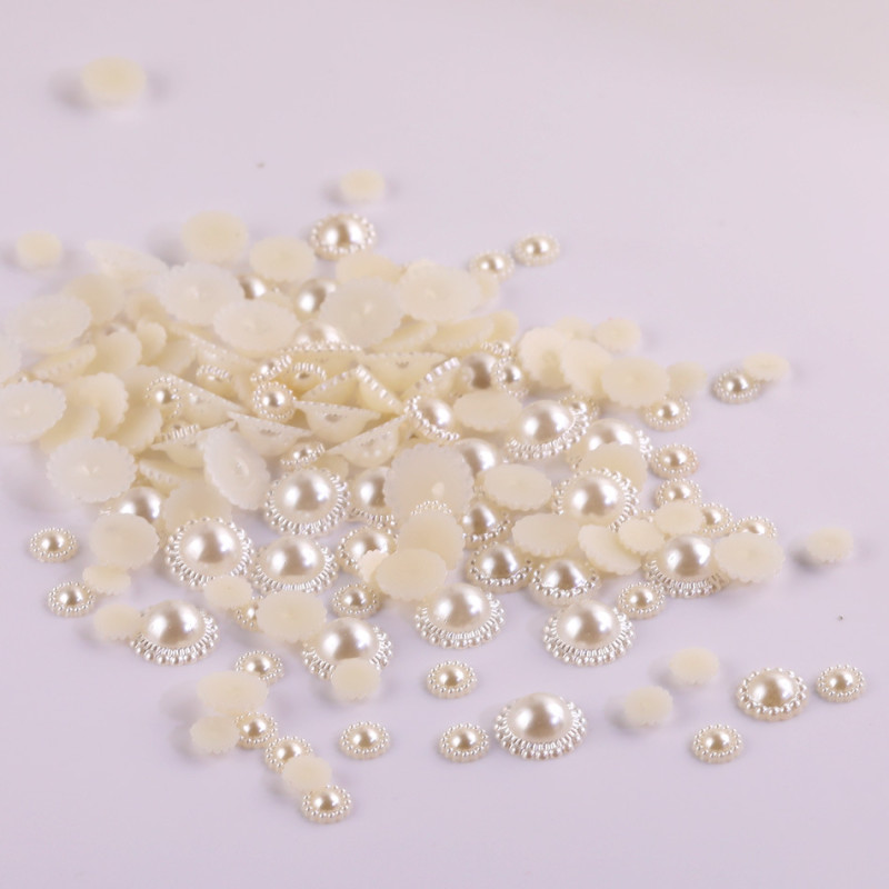 9-19mmabs Pearl Color Flat Bottom Semicircular Sunflower Imitation Patch Diy Jewelry
