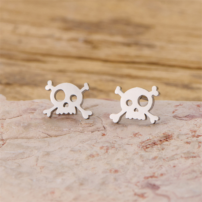 2025 Halloween Skull Earrings Punk Series Cartoon Personalized Stainless Steel Ear Bone