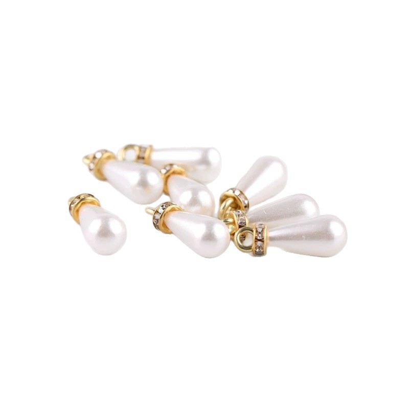 Imitation Pearl Inlaid with Diamond Drop-shaped Pendant Clothing Bracelet Handmade Gift