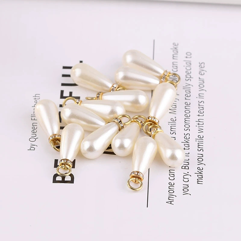 Imitation Pearl Inlaid with Diamond Drop-shaped Pendant Clothing Bracelet Handmade Gift