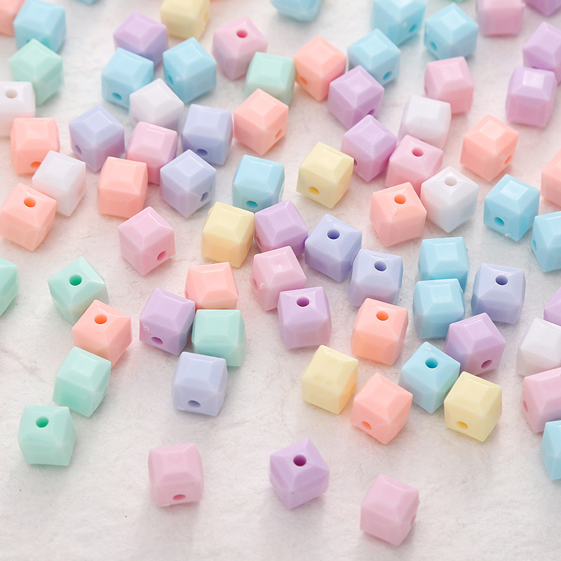 8mm Acrylic Solid Color Imitation Glass Three-dimensional Square Beads String Loose