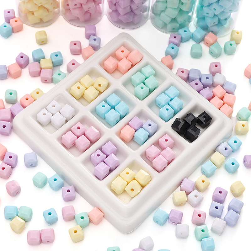 8mm Acrylic Solid Color Imitation Glass Three-dimensional Square Bead Pendant Bracelet