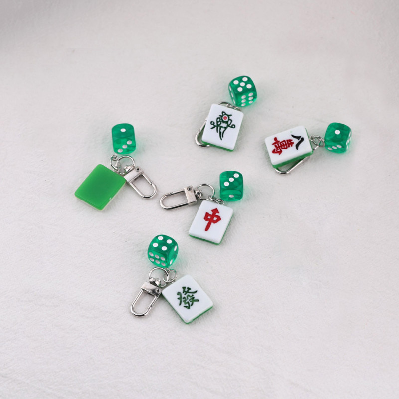 Creative Simulation Mahjong Fortune Red Dice Set Keychain Pendant School Bag Car Jewelry