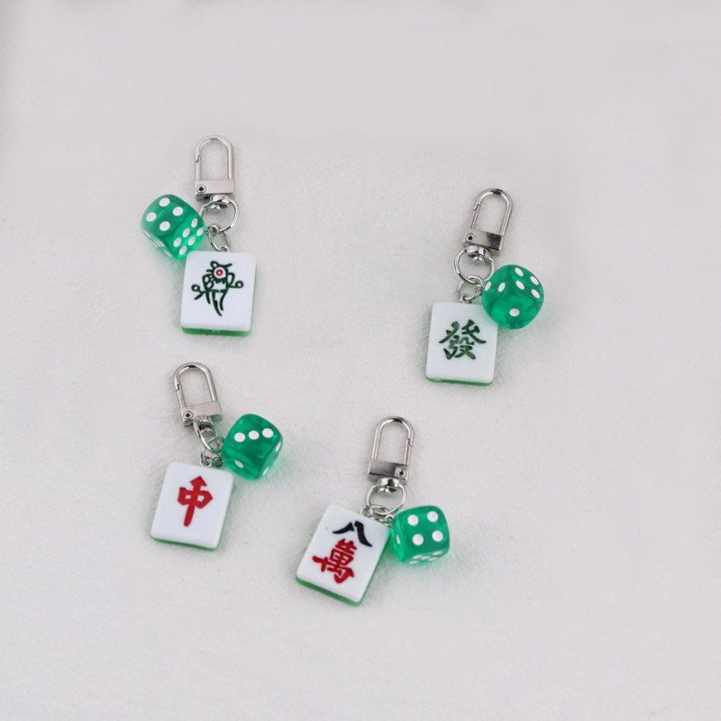 Creative Simulation Mahjong Fortune Red Dice Set Keychain Pendant School Bag Car Jewelry