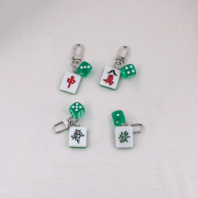Creative Simulation Mahjong Fortune Red Dice Set Keychain Pendant School Bag Car Jewelry