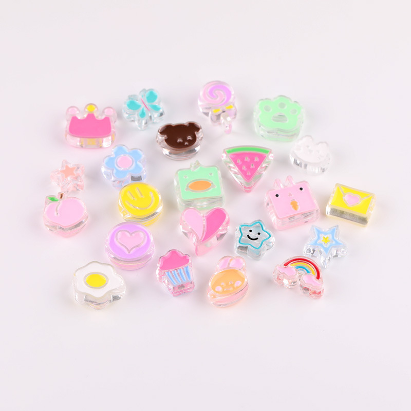 Mixed Transparent Star Love Dripping Oil Acrylic Beads Loose Handmade Diy Hair Rope