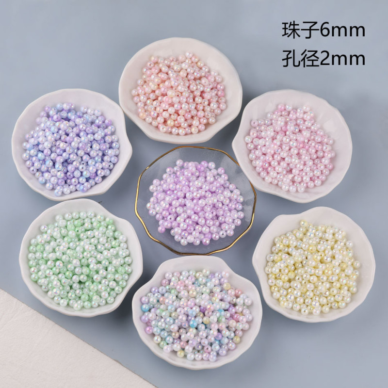 6mm Gradient Color Imitation Pearl Straight Hole Plastic Two-color Scattered Beads