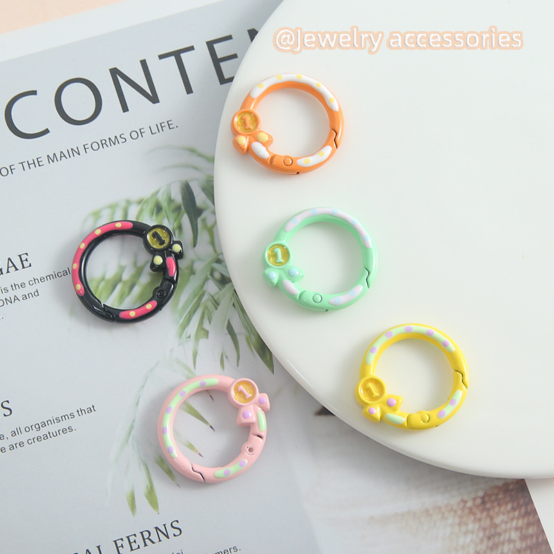 Candy Color Donut with Number 1 Spring Buckle Mobile Phone Chain Keychain Handmade Diy