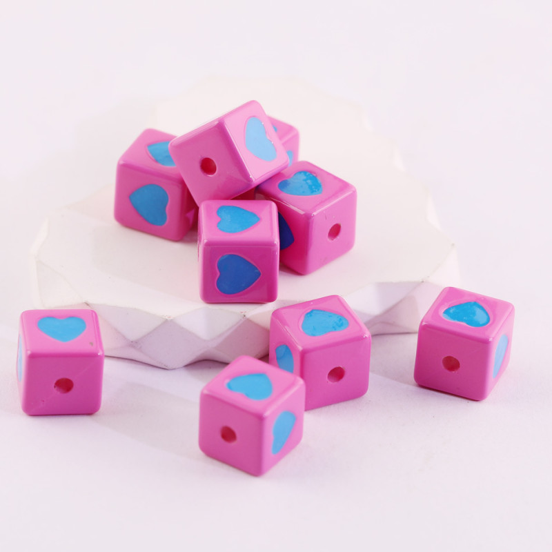 12mm Color Love Heart-shaped Resin Square Beads Straight Hole Three-dimensional Loose Diy