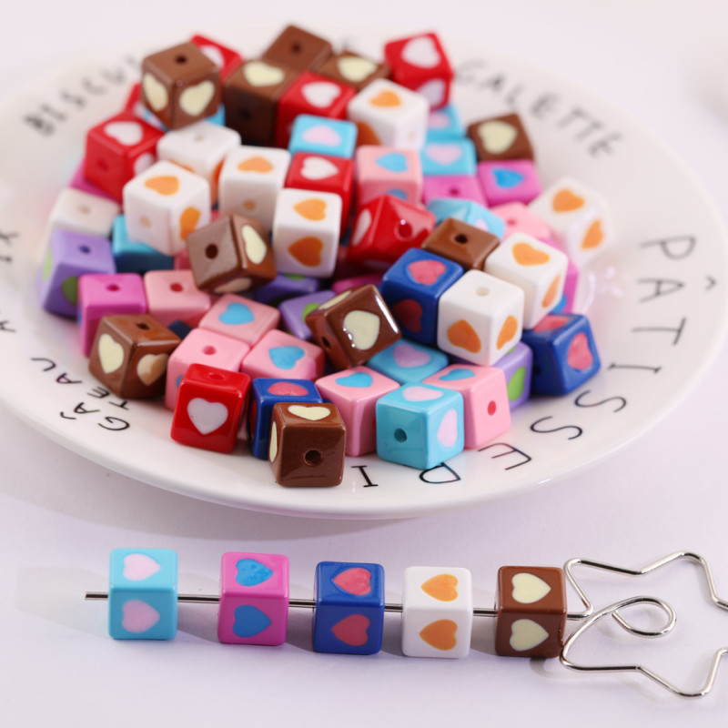 12mm Color Love Heart-shaped Resin Square Beads Straight Hole Three-dimensional Loose Diy