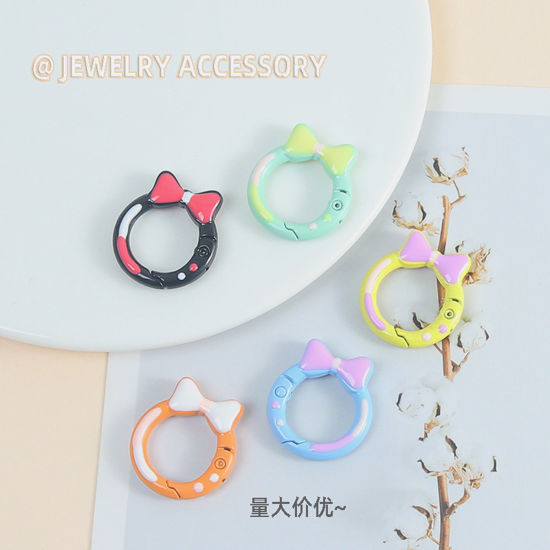 Candy Color Bow Round Spring Buckle Cute Key Mobile Phone Chain Handmade Jewelry Diy