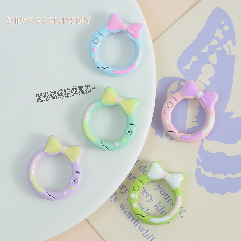 Candy Color Bow Round Spring Buckle Cute Key Mobile Phone Chain Handmade Jewelry Diy
