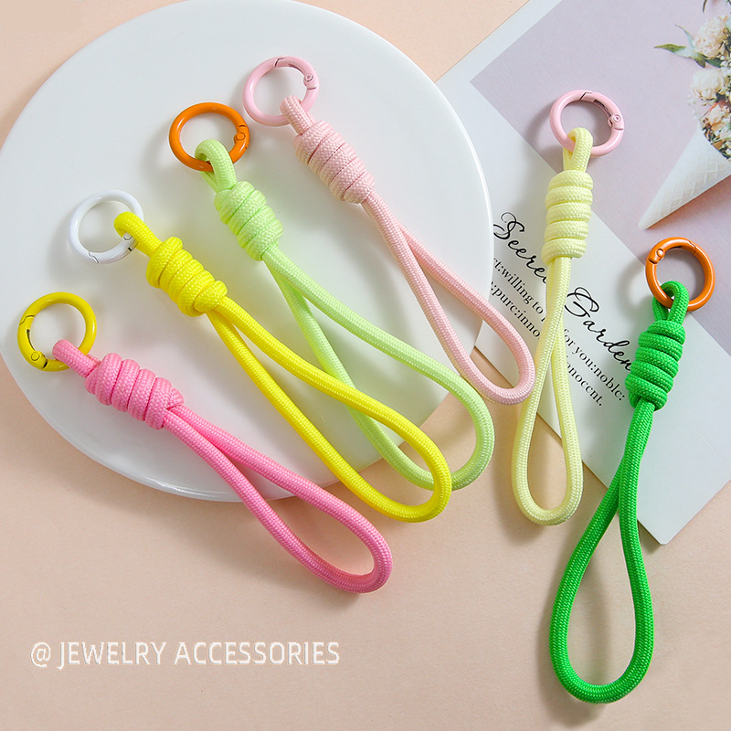 Candy Color Braided Knotted Mobile Phone Rope Spring Buckle Creative Handmade Diy Key
