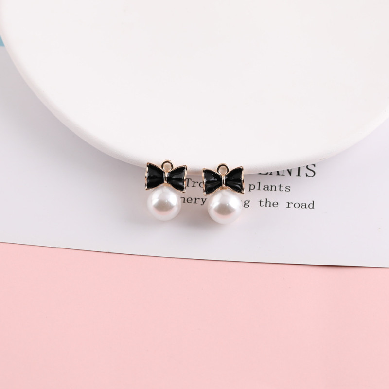 Small Fresh Pearl Bow Drip Oil Alloy Accessories Diy Jewelry Earrings Pendant Bracelet