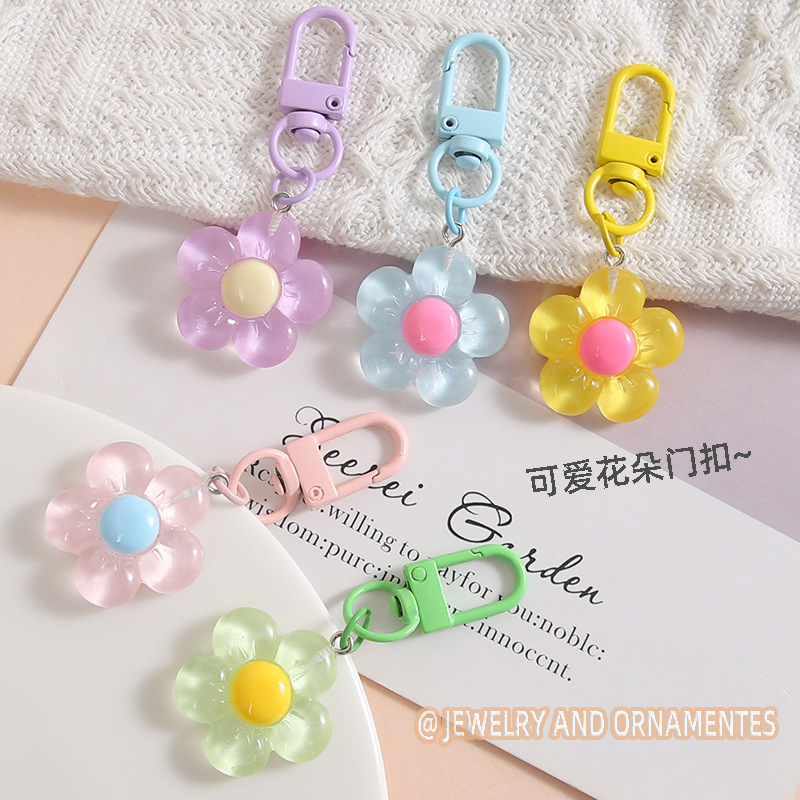 Candy Color Resin Flower Door Buckle Cute Keychain Mobile Phone Chain Handmade Diy