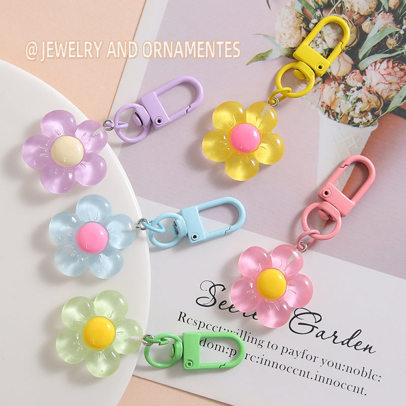 Candy Color Resin Flower Door Buckle Cute Keychain Mobile Phone Chain Handmade Diy