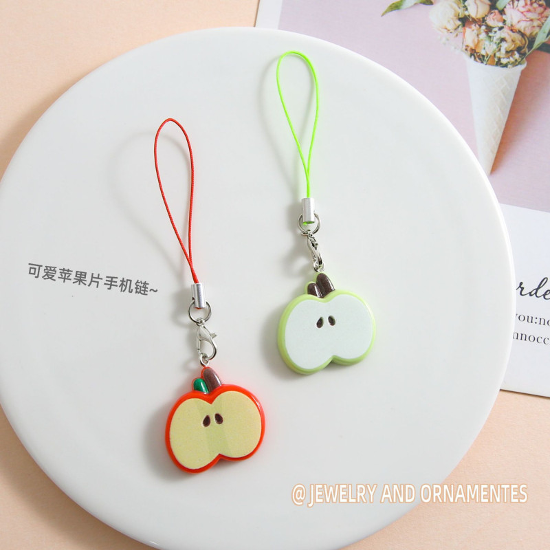 Cute Sliced ​​apple Slice Door Buckle Mobile Phone Chain Handmade Diy Keychain School Bag