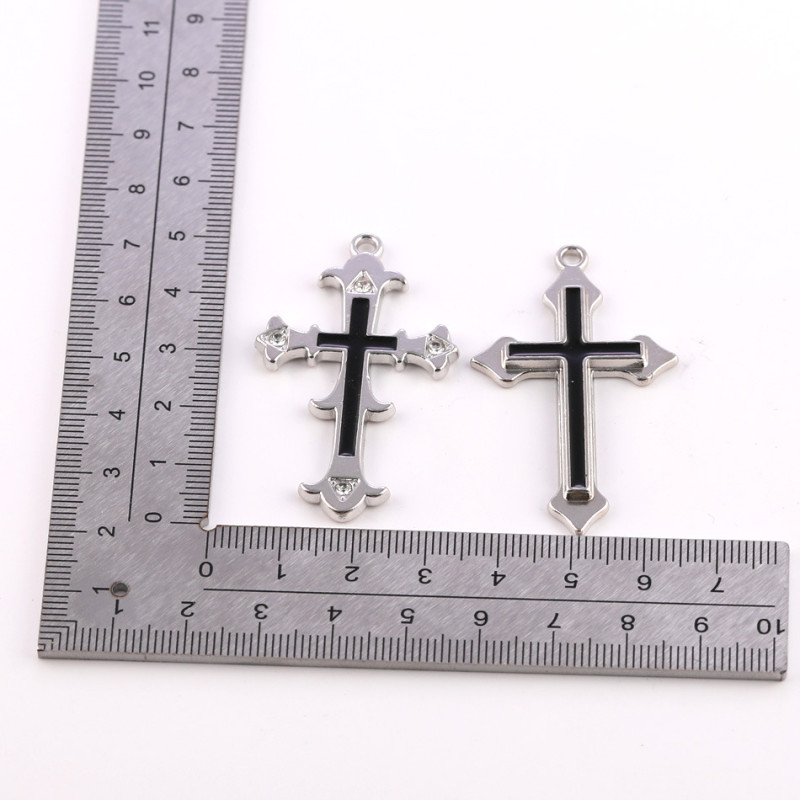 Dark Style Gothic Black Diamond Cross Handmade Necklace Alloy Pendant Jewelry Accessories