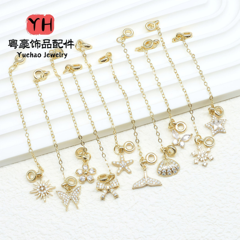 14k Gold-filled Color-preserving Crystal Bracelet Butterfly Safety Chain Anti-lost Tassel