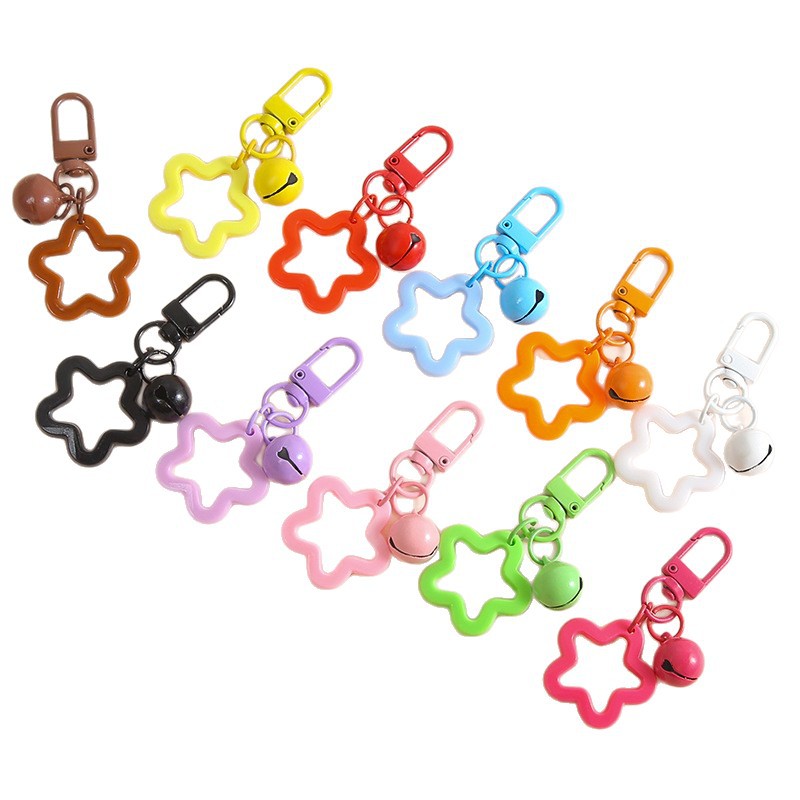Candy Color Hollow Plastic Five-pointed Star Bell Keychain Cute Handmade Diy Small