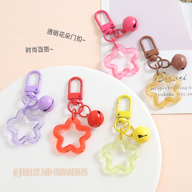 Candy Color Hollow Plastic Five-pointed Star Bell Keychain Cute Handmade Diy Small