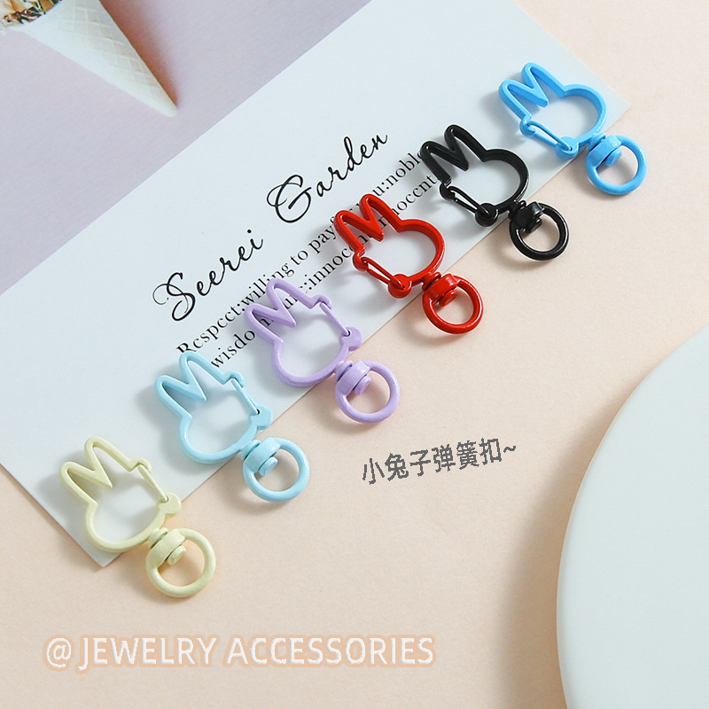Candy Color Cute Rabbit Spring Buckle Keychain Handmade Diy Backpack Doll Mobile Phone
