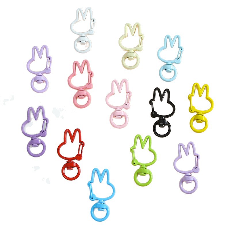 Candy Color Cute Rabbit Spring Buckle Keychain Handmade Diy Backpack Doll Mobile Phone