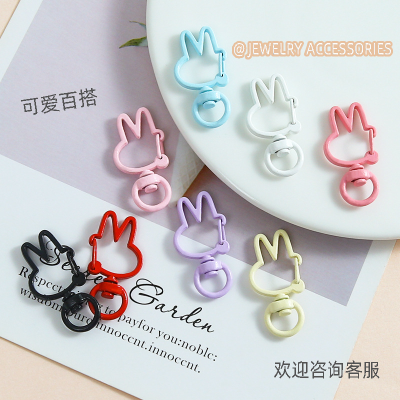 Candy Color Cute Rabbit Spring Buckle Keychain Handmade Diy Backpack Doll Mobile Phone