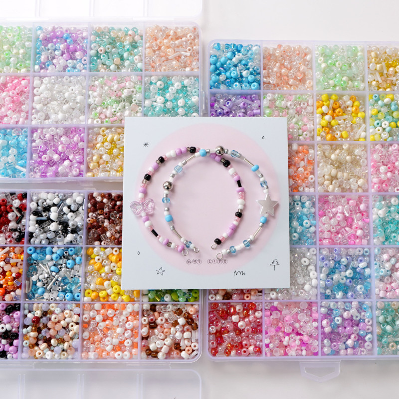 12/24 Grid Glass Mixed Rice Bead Set Box Handmade Diy Necklace Bracelet Earrings Beads
