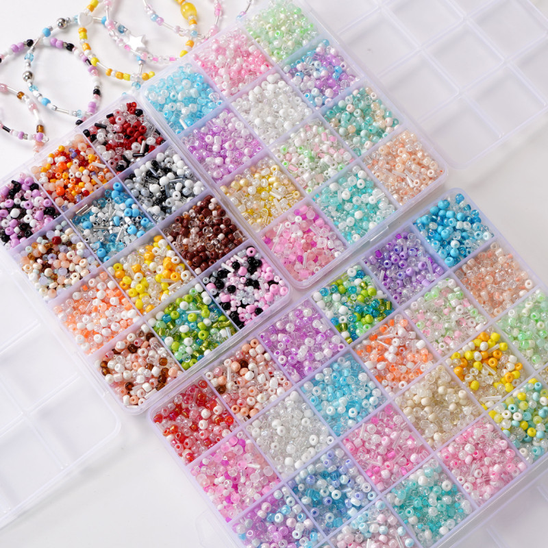 12/24 Grid Glass Mixed Rice Bead Set Box Handmade Diy Necklace Bracelet Earrings Beads