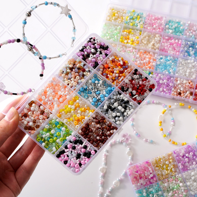 12/24 Grid Glass Mixed Rice Bead Set Box Handmade Diy Necklace Bracelet Earrings Beads