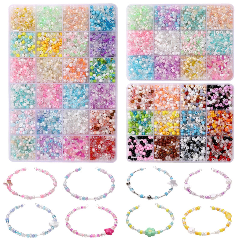 12/24 Grid Glass Mixed Rice Bead Set Box Handmade Diy Necklace Bracelet Earrings Beads
