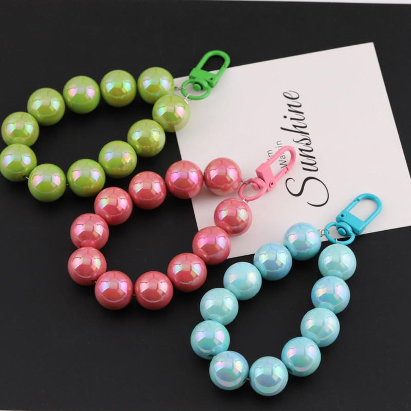 16mm Candy Color Uv Plated Round Beads Key Chain Pendant Mobile Phone Bag Decoration
