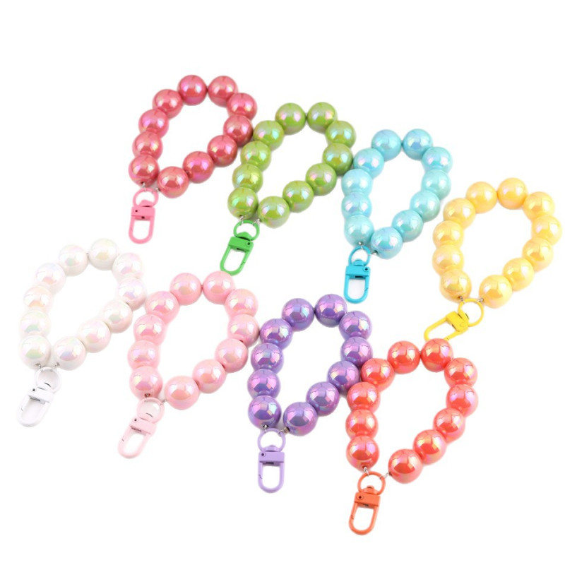 16mm Candy Color Uv Plated Round Beads Key Chain Pendant Mobile Phone Bag Decoration