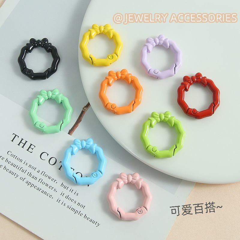 Candy Color Wreath Bow Spring Buckle Keychain Handmade Diy Jewelry Mobile Phone Chain