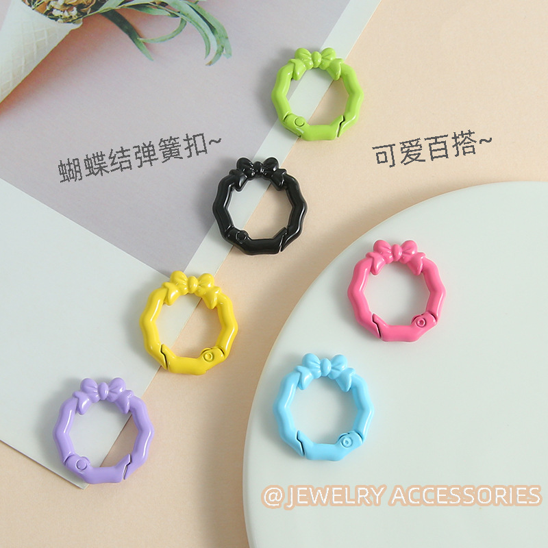 Candy Color Wreath Bow Spring Buckle Keychain Handmade Diy Jewelry Mobile Phone Chain