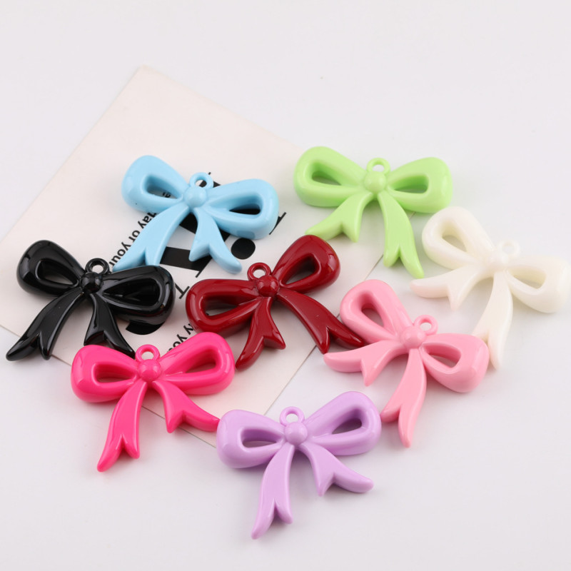Simple Colorful Big Bow with Hanging Hole Beads Acrylic Pendant Diy Handmade Necklace