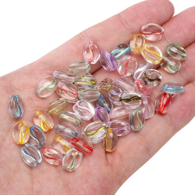 8x10mm Colored Glass Transparent Coffee Bean Loose Beads Handmade Diy Bracelet Necklace