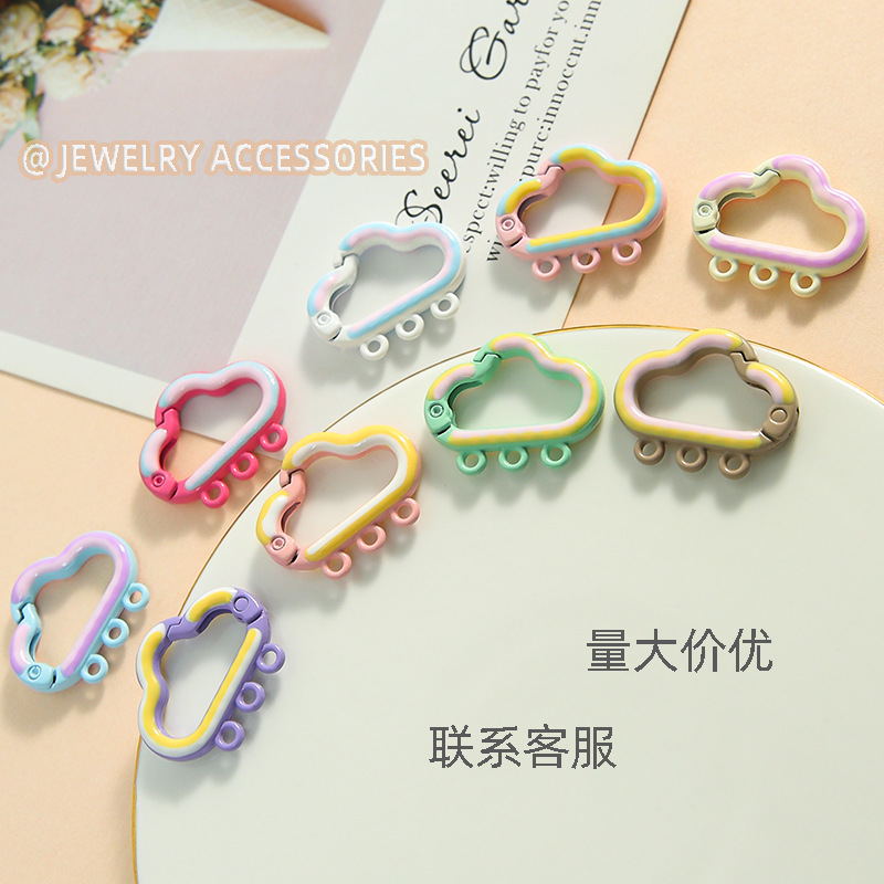 Candy Color Painted Cloud Spring Buckle 3 Hanging Holes Mobile Phone Chain Handmade Diy