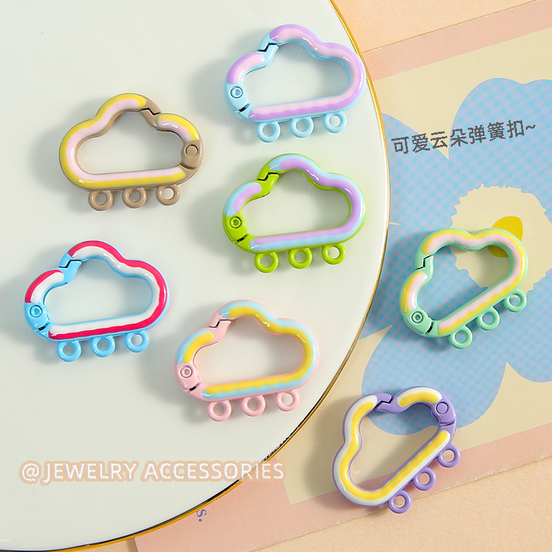 Candy Color Painted Cloud Spring Buckle 3 Hanging Holes Mobile Phone Chain Handmade Diy