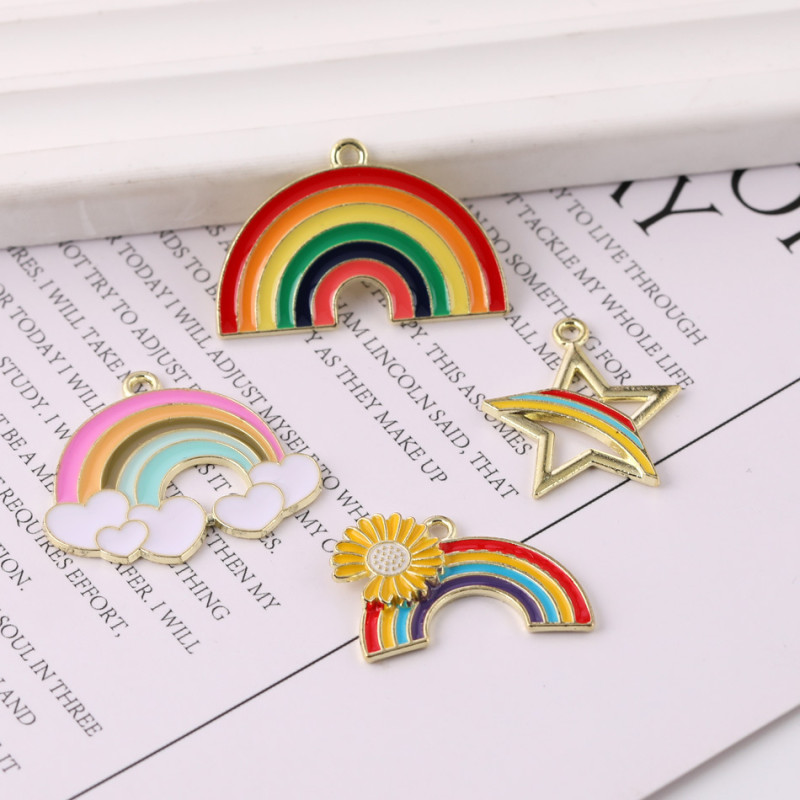 Rainbow Series Love Star Daisy Dripping Oil Alloy Pendant Small Diy Homemade Bracelet