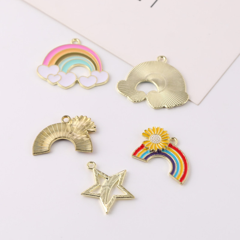 Rainbow Series Love Star Daisy Dripping Oil Alloy Pendant Small Diy Homemade Bracelet