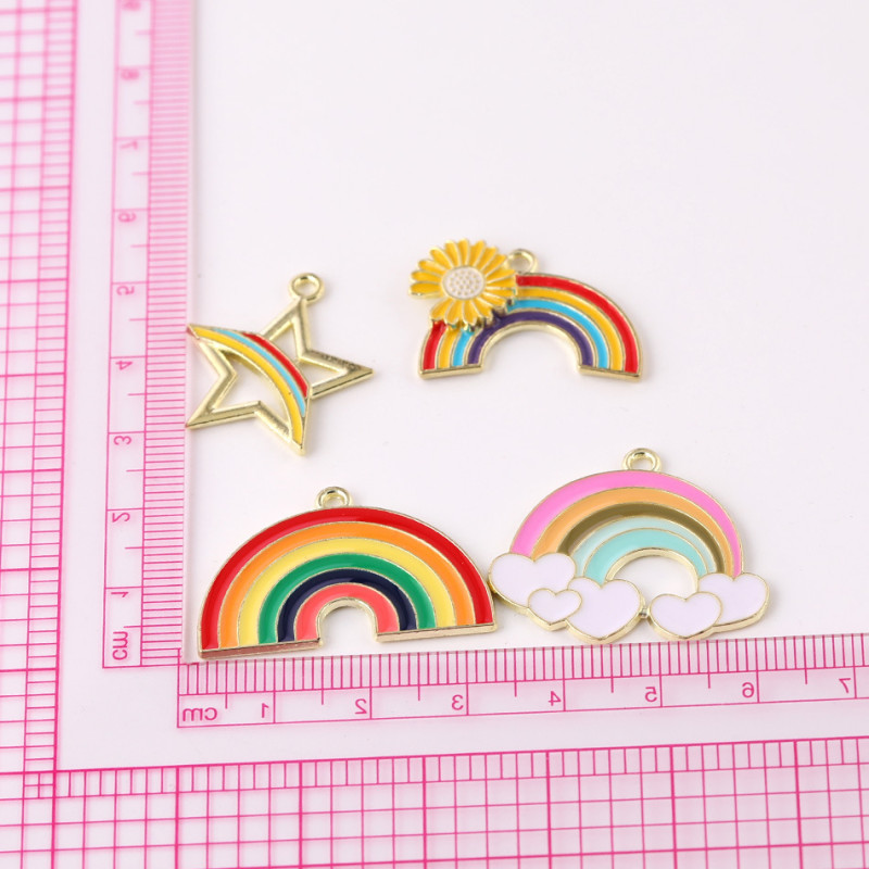 Rainbow Series Love Star Daisy Dripping Oil Alloy Pendant Small Diy Homemade Bracelet
