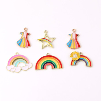 Rainbow Series Love Star Daisy Dripping Oil Alloy Pendant Small Diy Homemade Bracelet