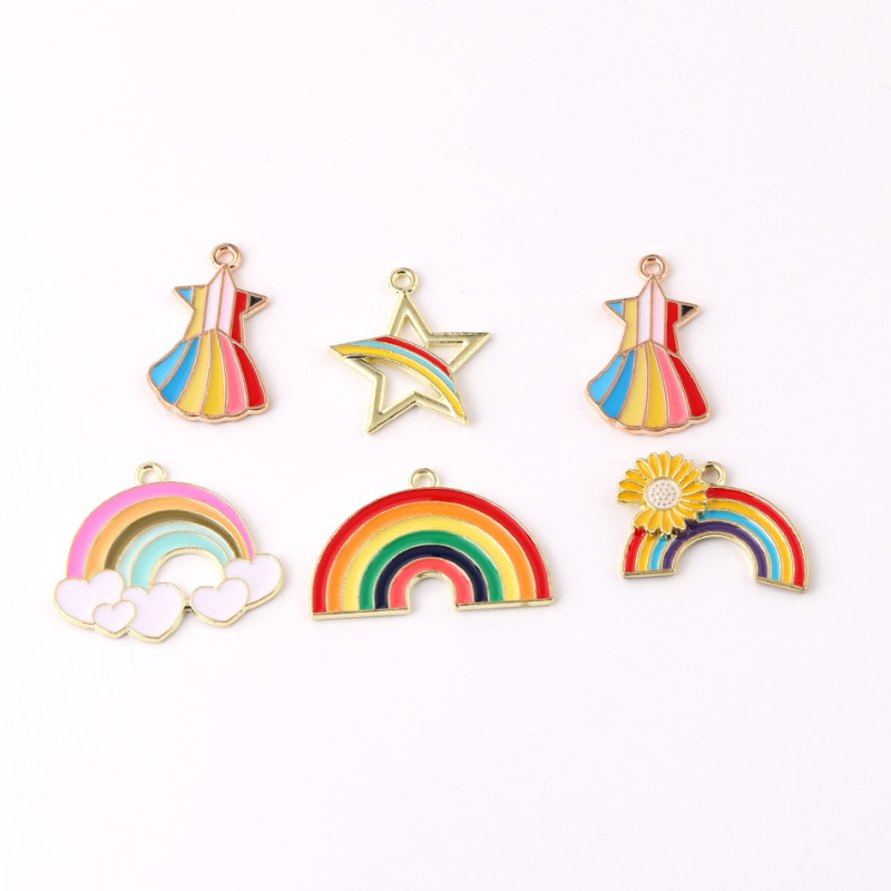 Rainbow Series Love Star Daisy Dripping Oil Alloy Pendant Small Diy Homemade Bracelet