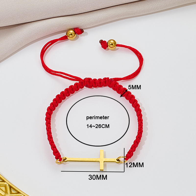 Manufacturer Stainless Steel Cut Geometric Cross Pendant Bracelet with Adjustable Red and