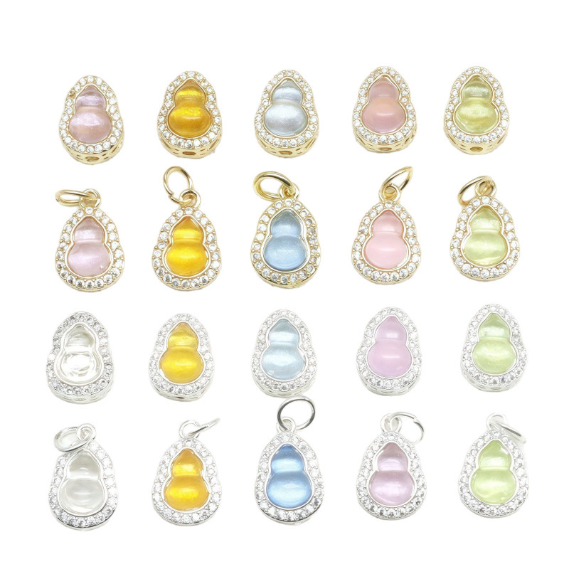 14k Gold-filled Color-preserving Micro-paved Zircon Crystal Gourd Bead Pendant